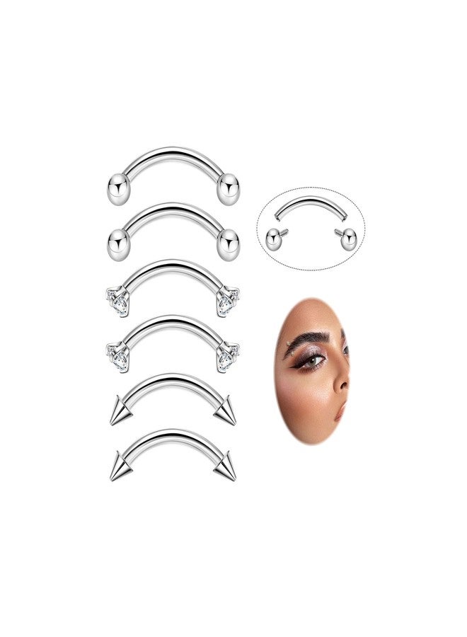 LOREMOW 16G G23 Pure Titanium Eyebrow Piercing Jewelry for Women Men Small Curved Barbell Belly Ring Eyebrow Vertical Labret Lip Tongue Ring Rook Helix Conch Daith Earring Piercing Jewelry Sliver 8MM - Image 1